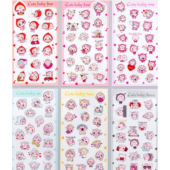 Sticker 6 tấm hình bé đào