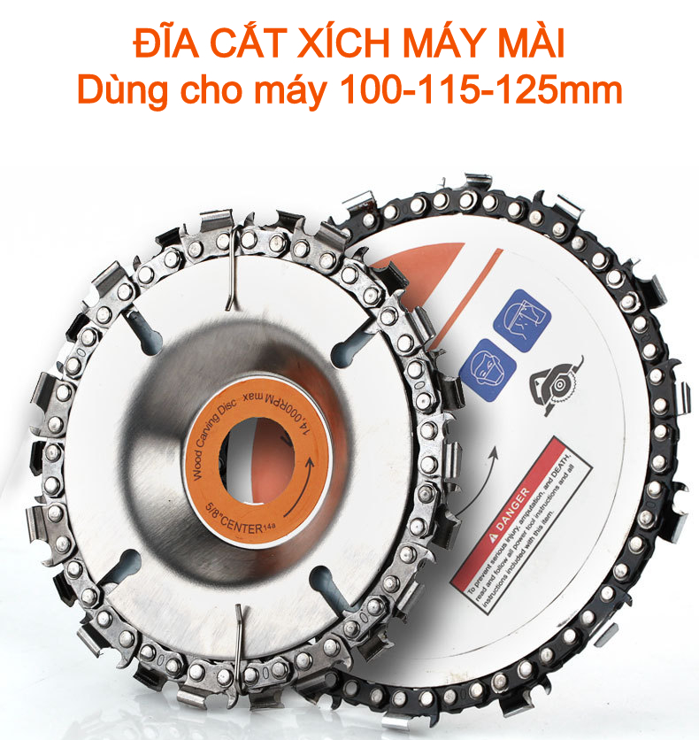 Đĩa cưa xích, lưỡi cưa xích cắt gỗ, phay phá gỗ đa năng gắn máy mài 4 inch, 5 inch