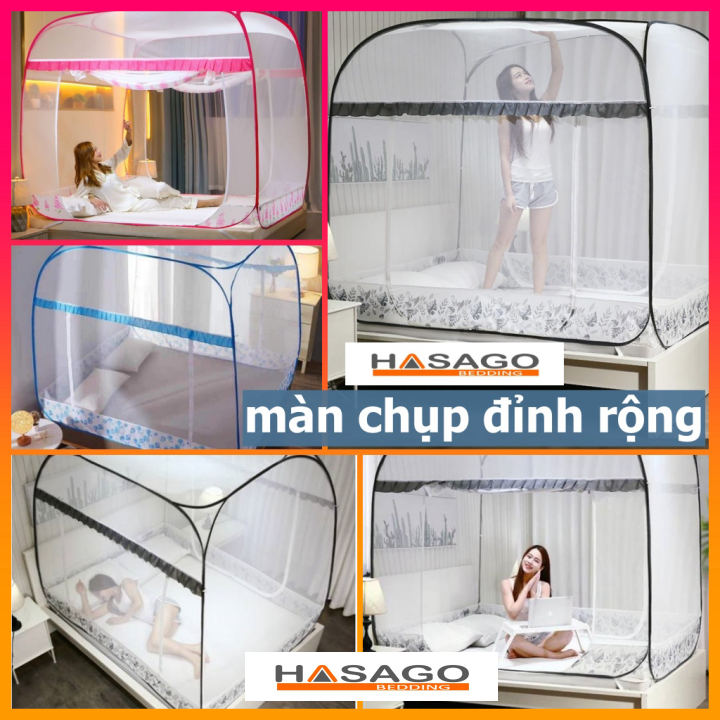 Mùng Chụp Màn Chụp Tự Bung Đỉnh Rộng Đỉnh Vuông Khung Xếp Cao Cấp Người Lớn Mùng Ngủ Kích Thước 1m6x2m 1m8x2m 2mx2m2
