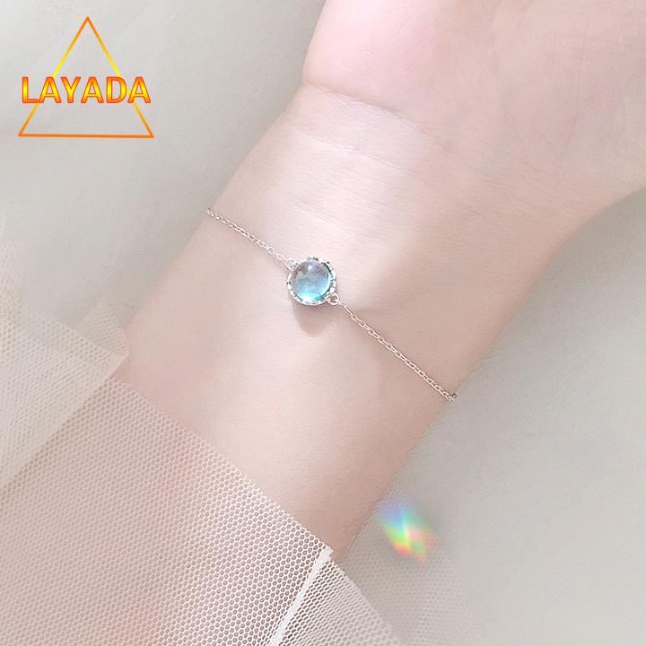 Lắc tay nữ bạc 925 mặt đá tròn viền vương miệng phong cách hàn quốc cao cấp - layada