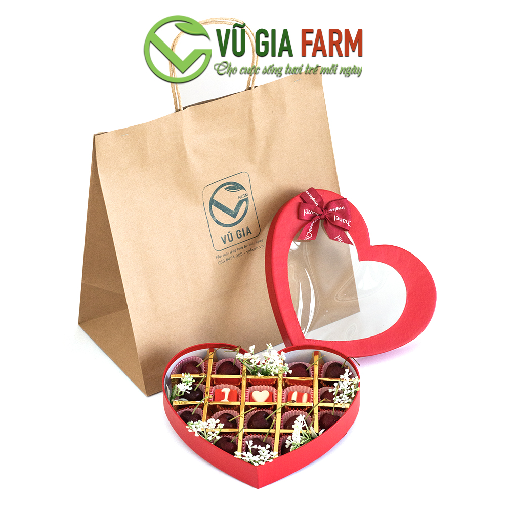 [ GIỎ QUÀ TẶNG ] Hộp Quà Hình Tim Gồm 15 Quả Cherry - giỏ quà sang trọng ý nghĩa dành cho ngày quốc tế phụ nữ