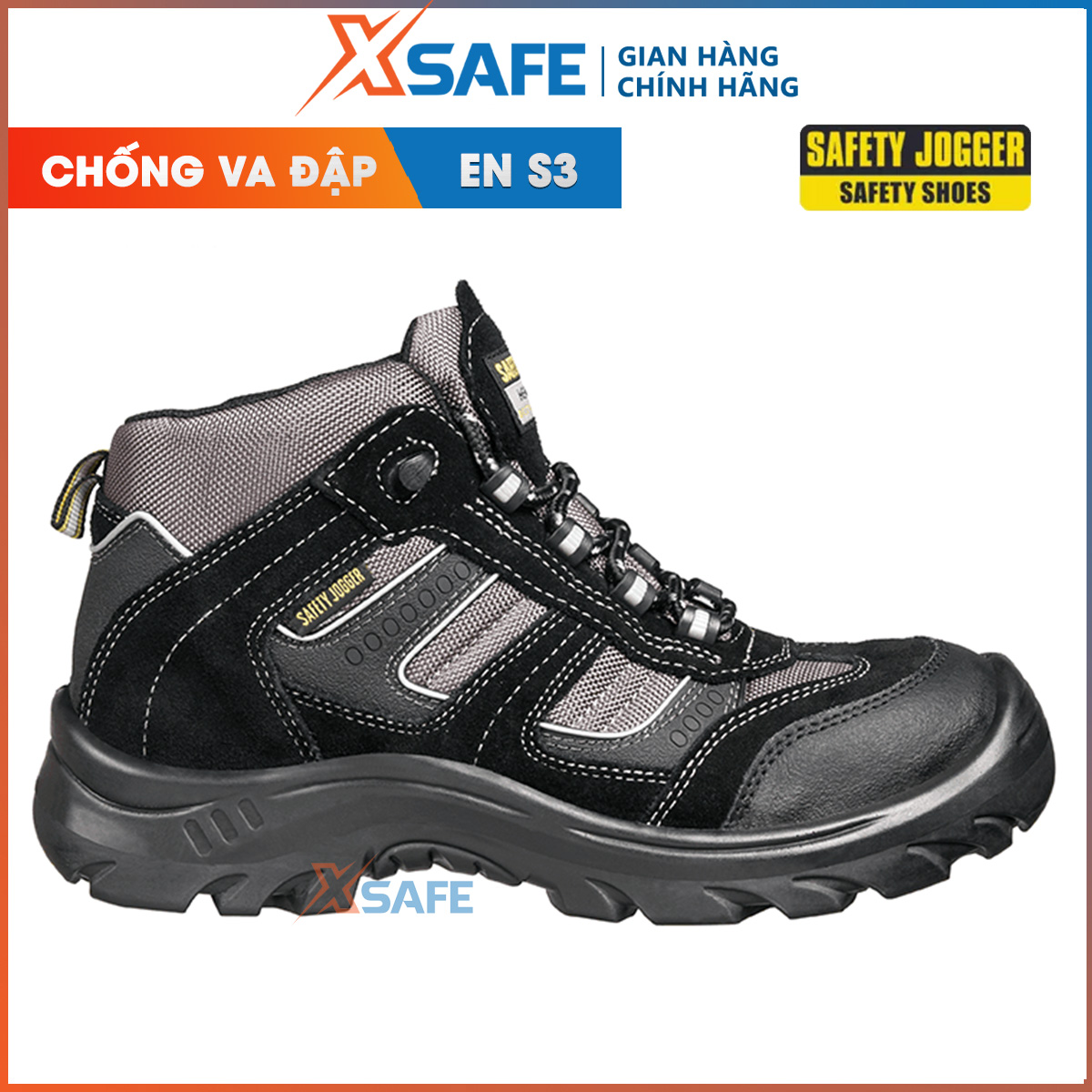 Giày bảo hộ lao động nam Jogger Climber S3 SRC da lộn bền bỉ Giày bảo hộ công trình cổ cao kiểu dáng thể thao cao cấp, thoáng khí chống nước