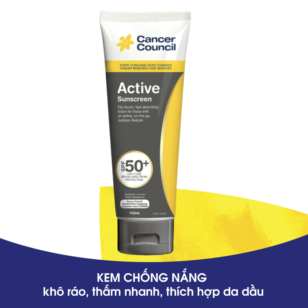 Kem chống nắng Cancer Council - Active SPF50+/PA++++ 110ml (Dòng da dầu)