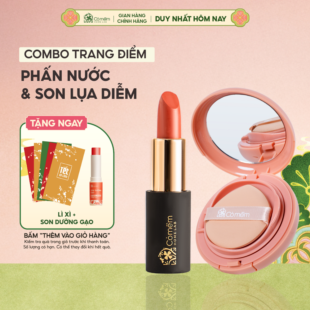 Combo Trang Điểm Tự Nhiên Son Lụa Diễm Mềm Mịn Và Phấn Nước Thuỷ Tinh Cỏ Mềm 