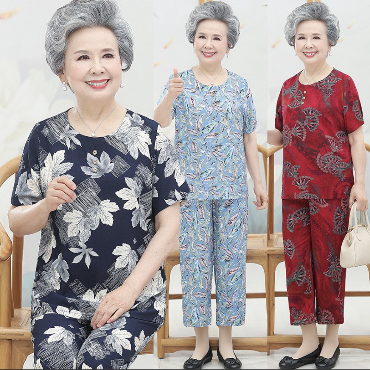 Đồ bộ nữ trung niên tay ngắn quần dài, bộ lanh mặc nhà cho tuổi trung niên, đồ bộ đồ ngủ vải lanh bigsize chất vải mát