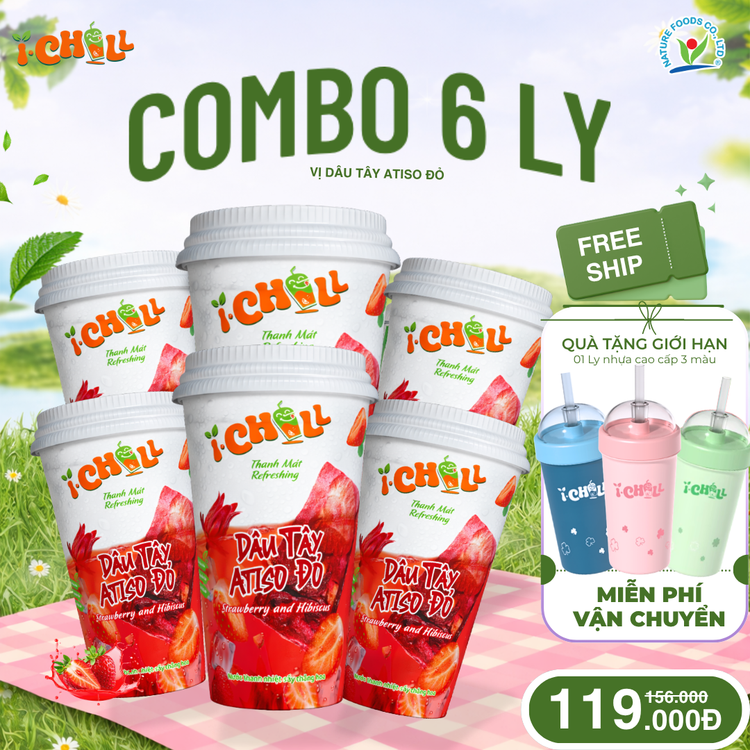 [Combo 6 tặng 1 Gift] iChill Dâu Tây Atiso Đỏ Nước Thanh Nhiệt Sấy Thăng Hoa_ iChill topping Từ Trái Cây Tươi 29gr