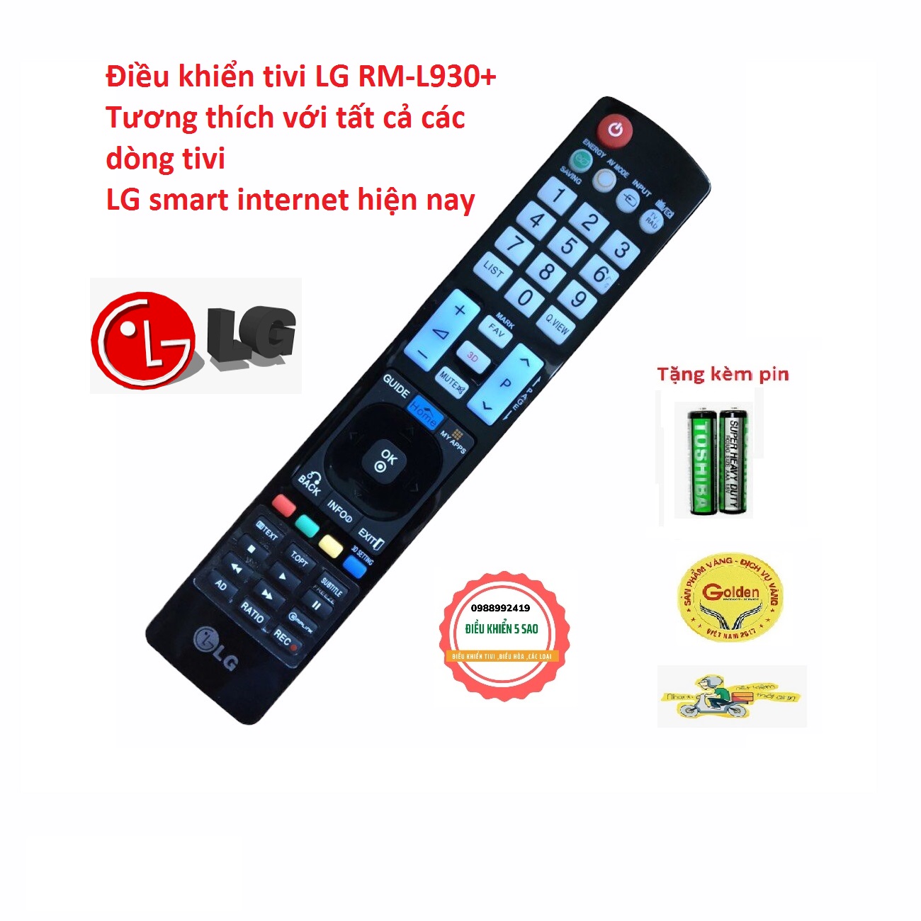 Điều khiển tivi LG RM-L930+ loại dài smart internet đa năng dùng được cho tất cả các dòng tivi LG smart internet hiện nay loại tốt thay thế khiển zin theo máy - tặng kèm pin chính hãng - Remote TV LG RM-L930 - Remote LG smart internet