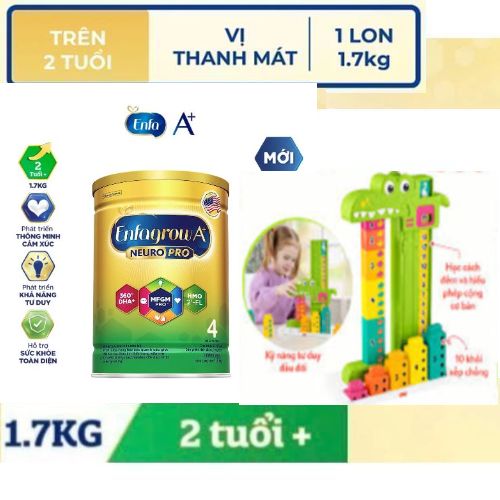 [Tặng bộ đồ chơi số cho bé] Sữa bột Enfagrow A+ Neuropro 4 1.7kg với DHA giúp phát triển não bộ cho trẻ từ 2–6 tuổ