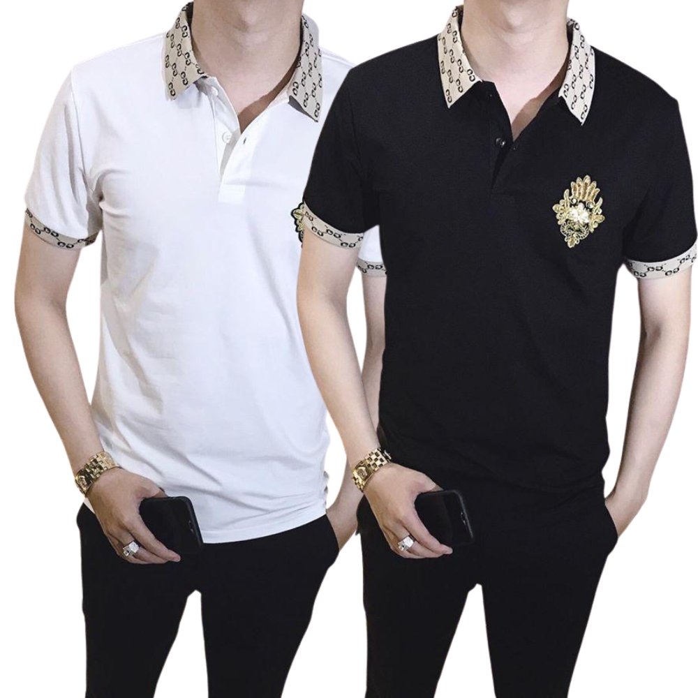 [HCM]ÁO THUN NAM NGẮN TAY  CÓ CỔ PHỐI VIỀN CỔ VÀ TAY THÊU LOGO