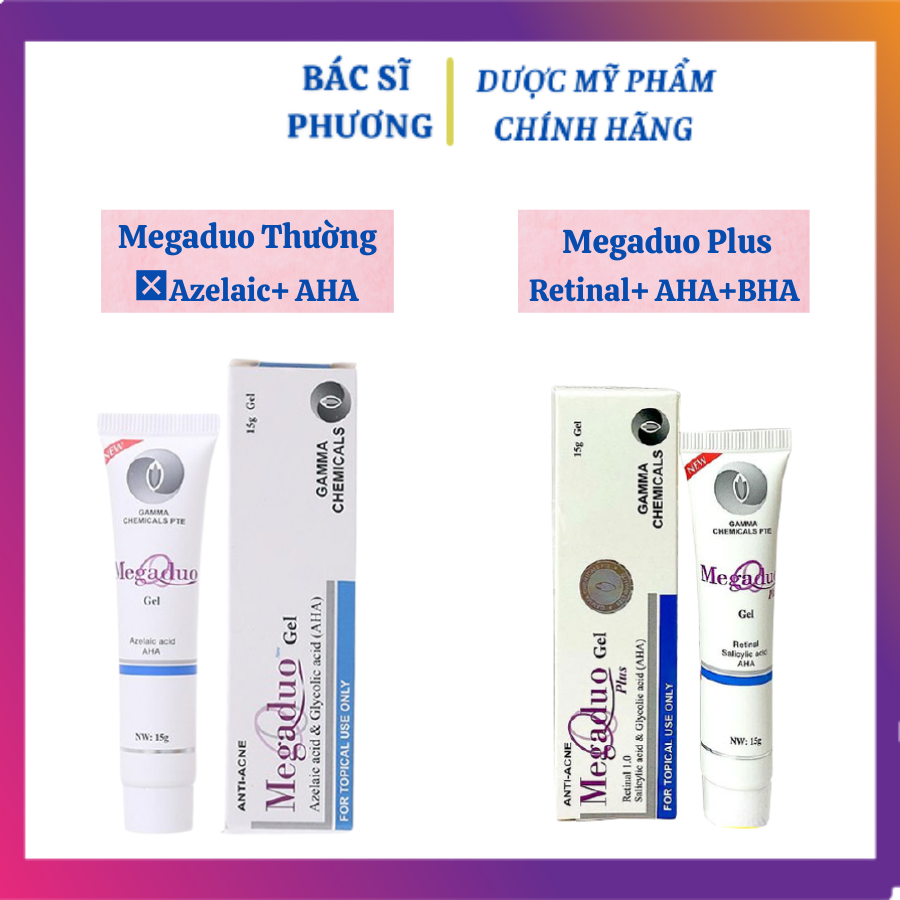 Gel Giảm Mụn Thâm, Trứng Cá, Dưỡng Da MEGADUO  Bản AHA và Plus Retinal 1.0 15gram