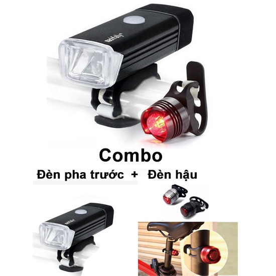 Đèn pha siêu sáng cho xe đạp+đèn hậu móc đa năng - giảm sốc