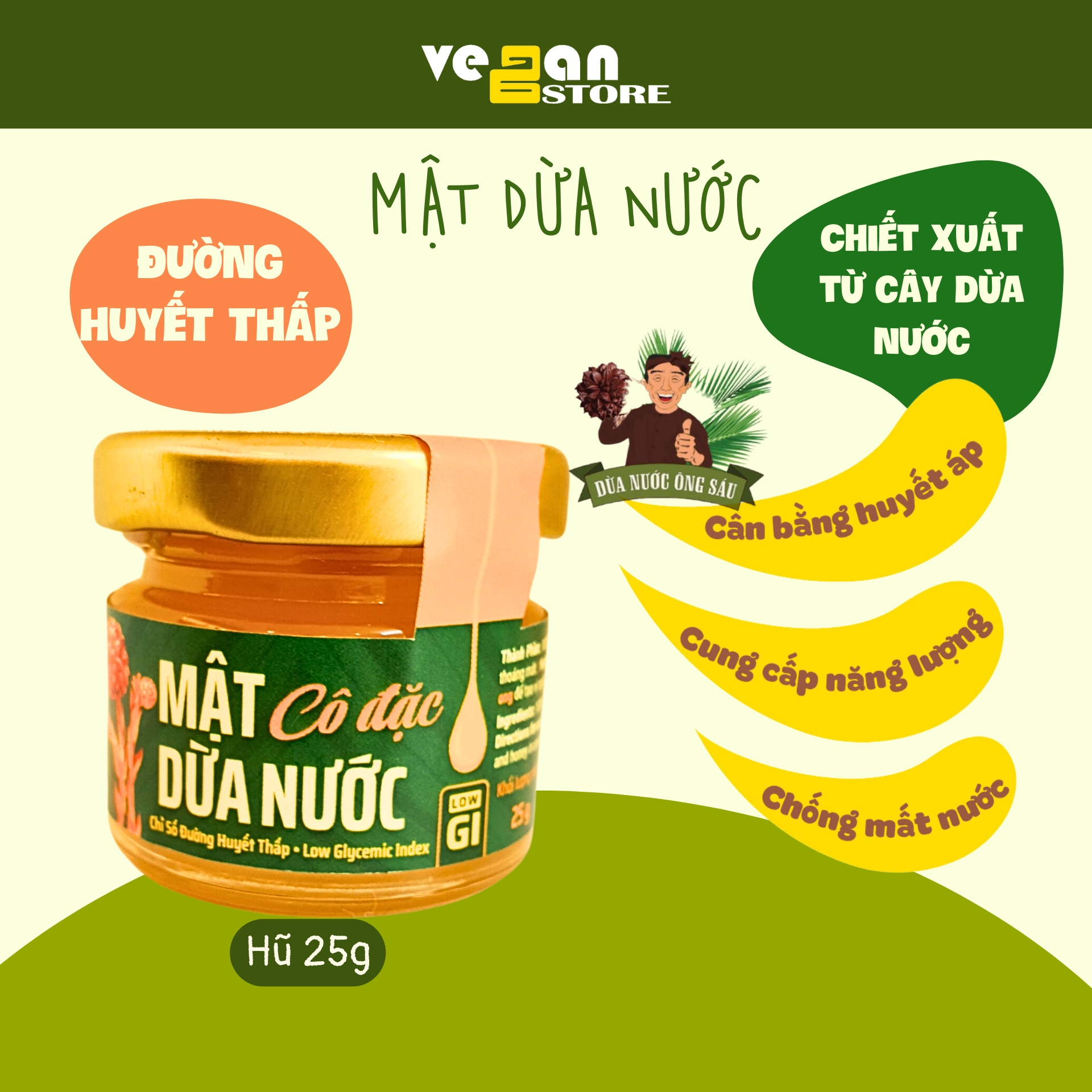 Mật Dừa Nước Vietnipa Ông Sáu hủ 375gr cân bằng chỉ số đường huyết cho người bị tiểu đường ăn kiêng giảm cân vị ngọt tự nhiên Vegan store