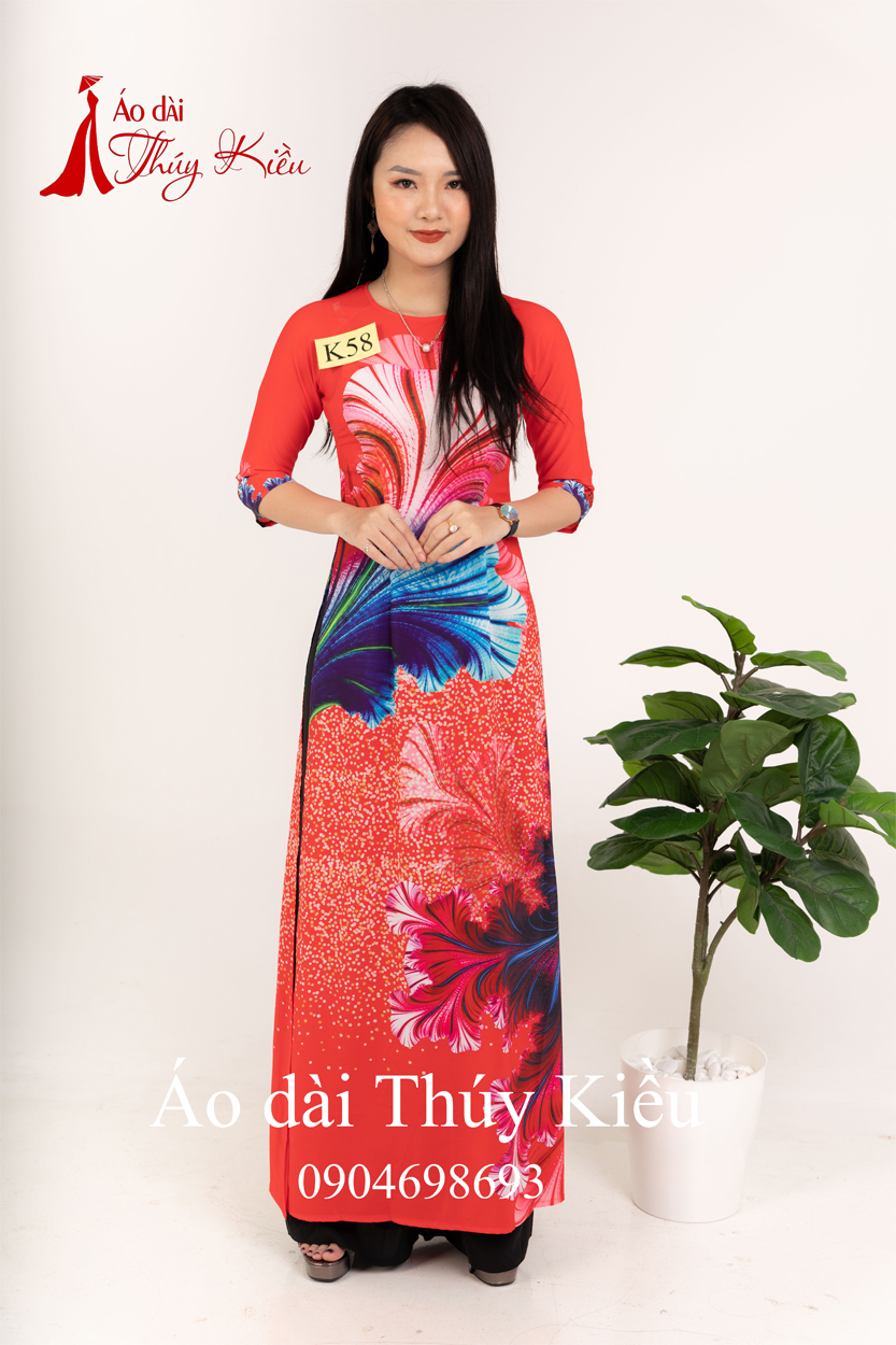 K58 Áo dài Thuý Kiều truyền thống thiết kế may sẵn nền đỏ mềm mại, co giãn, áo dài giá rẻ
