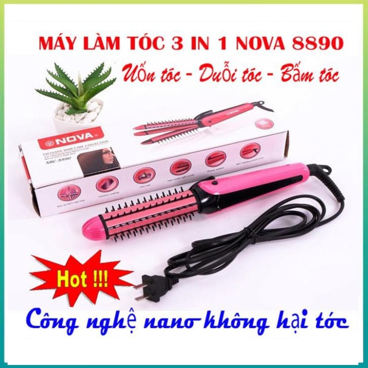 Lược điện nova 3in1 tạo kiểu uốn tóc, lược tròn gỡ rối chải tóc sấy phồng, cúp, xoăn mini bỏ túi đa năng ghd
