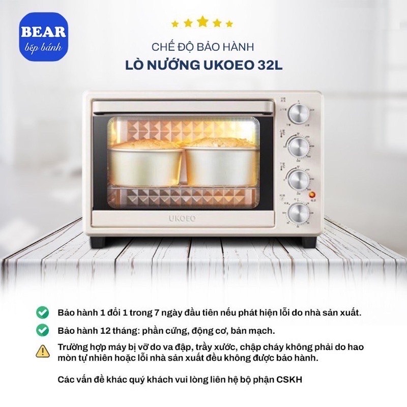 Lò nướng Ukoeo 32L. Lò nướng đối lưu màu Be. Bảo hành chính hãng 12 tháng