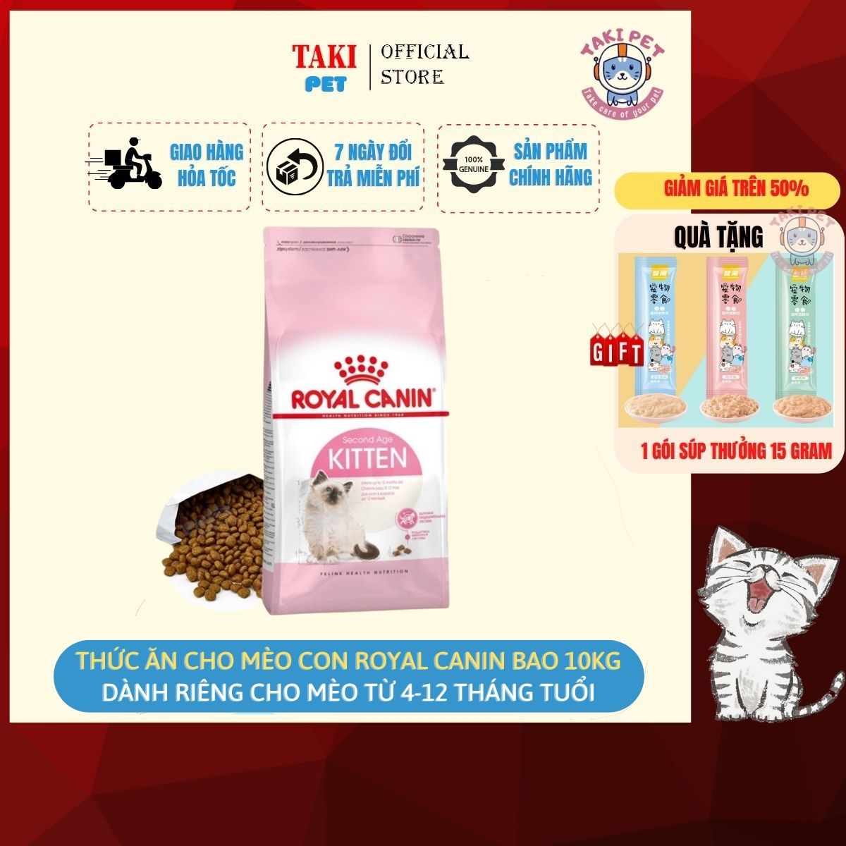 KITTEN - Thức ăn cho mèo con Royal canin kitten bao 10kg dành cho mèo con từ 4 đến 12 tháng tuổi.
