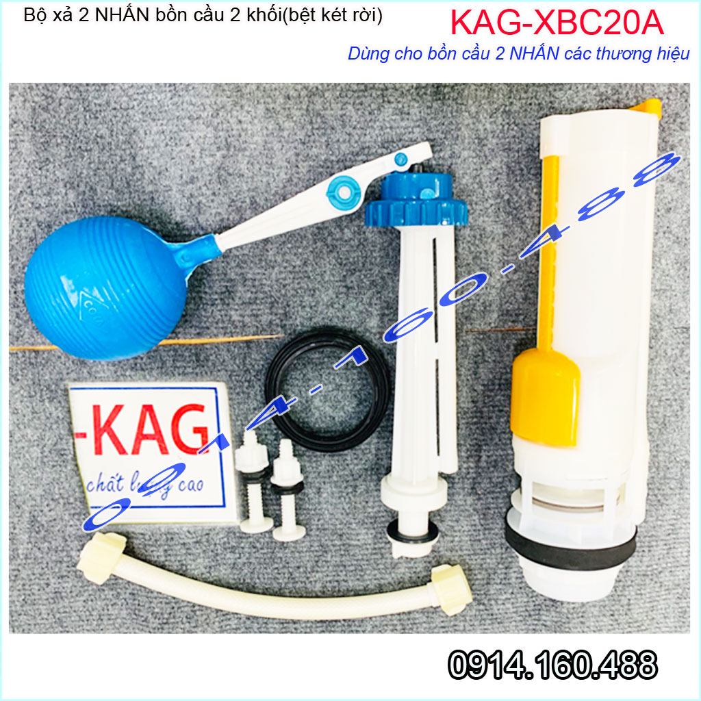 Bộ xả bồn cầu 2 nút nhấn cho bồn 2 khối kag-xbc20a nhựa 100%, ruột thùng nước xi bệt két rời nhấn êm xả nước sạch