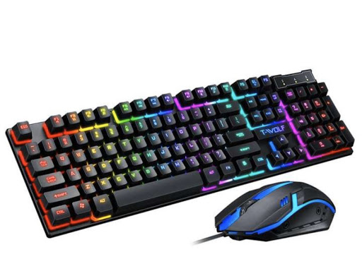 Bàn Phím Giả Cơ Keyboard Usb T-Wolf T20 - Led 7 Màu, Bàn phím game giả cơ chuột game dành cho game thủ led đa màu, Bảo hành 12 tháng