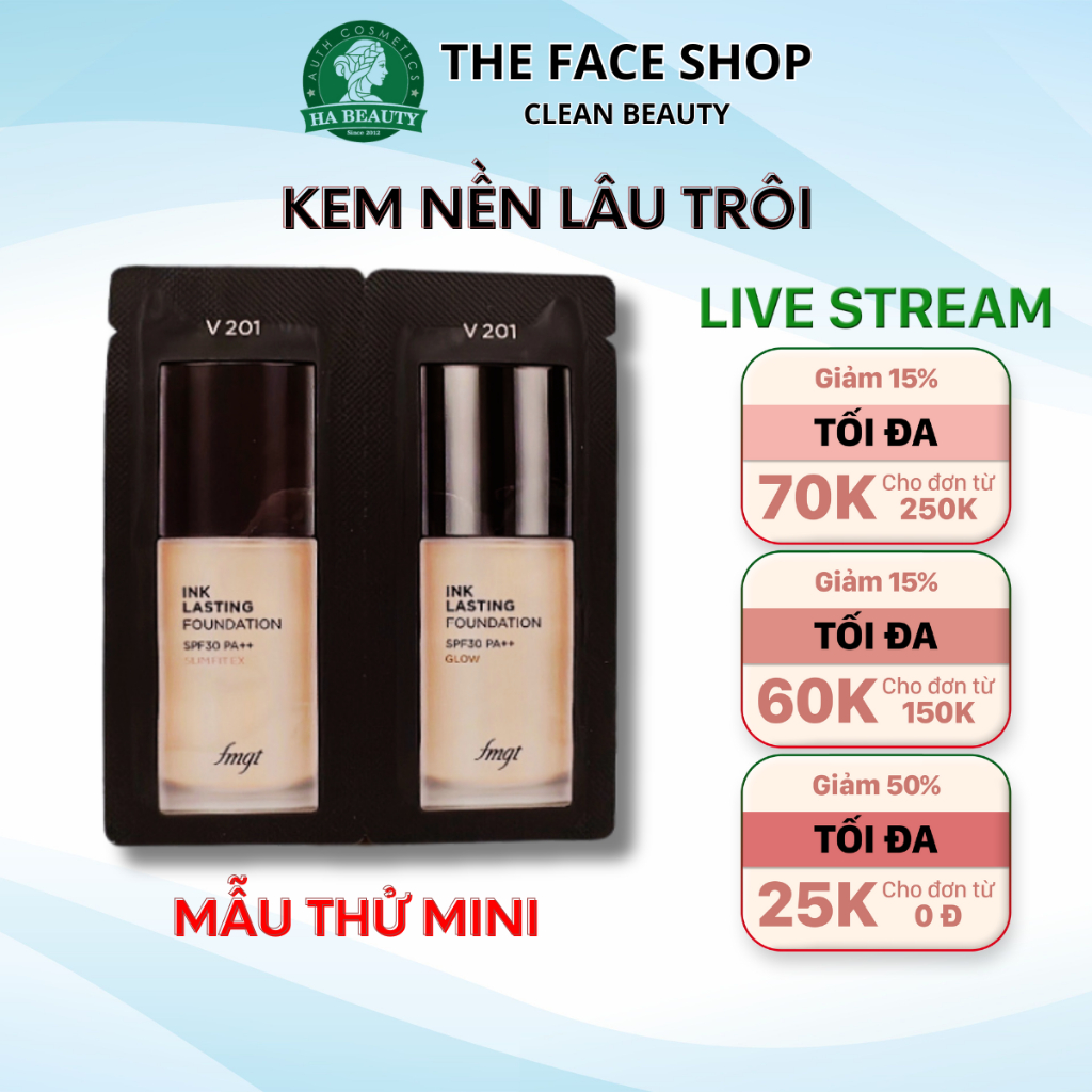   SAMPLE  Kem nền lâu trôi The Face Shop Ink Lasting Foundation Slim Fit Ex Glow SPF30 PA++ che khuyết điểm trang điểm 