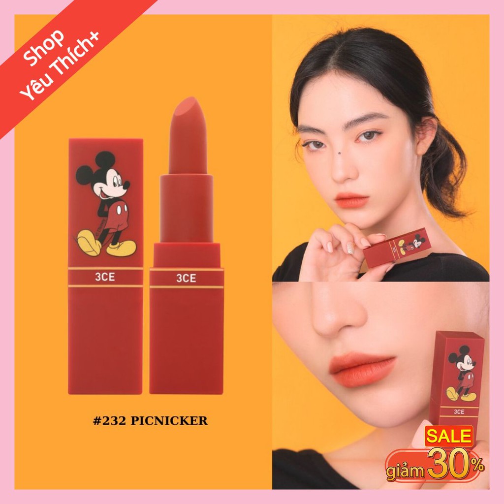 Son thỏi lì 3ce mickey 232 picnicker - màu cam cháy bản giới hạn