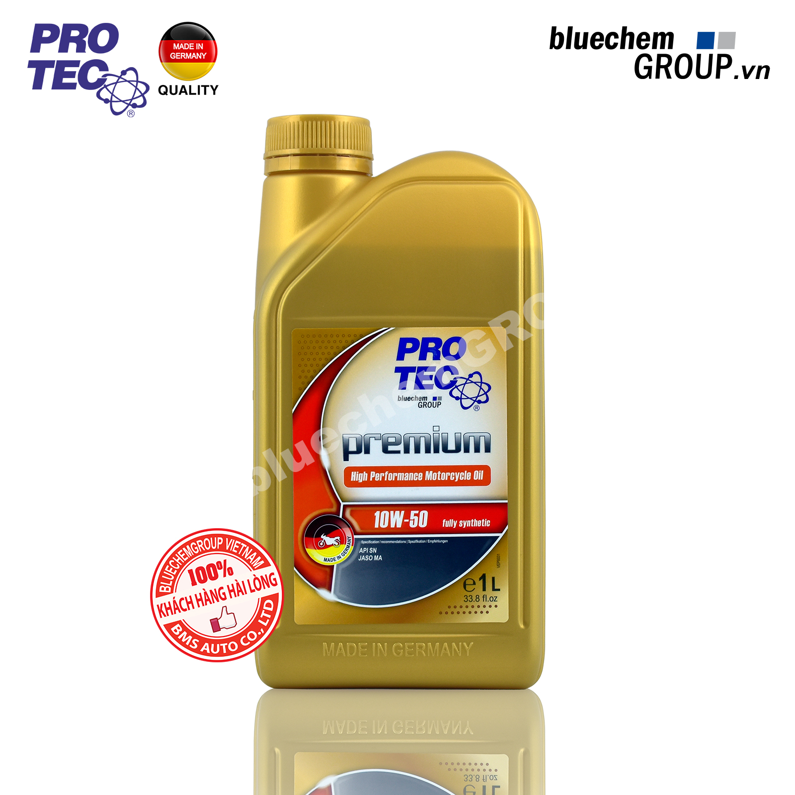 Dầu nhớt Mô tô bluechem PRO-TEC Premium 10W-50 Fully-synthetic Hiệu suất cao JASO MA