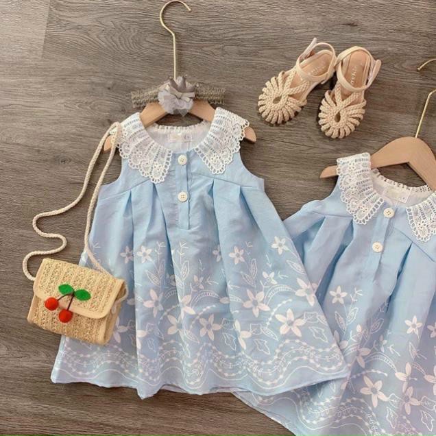 Váy bé gái sóng xanh cực xinh, dành cho bé gái từ 8-20kg, VBG-song-xanh