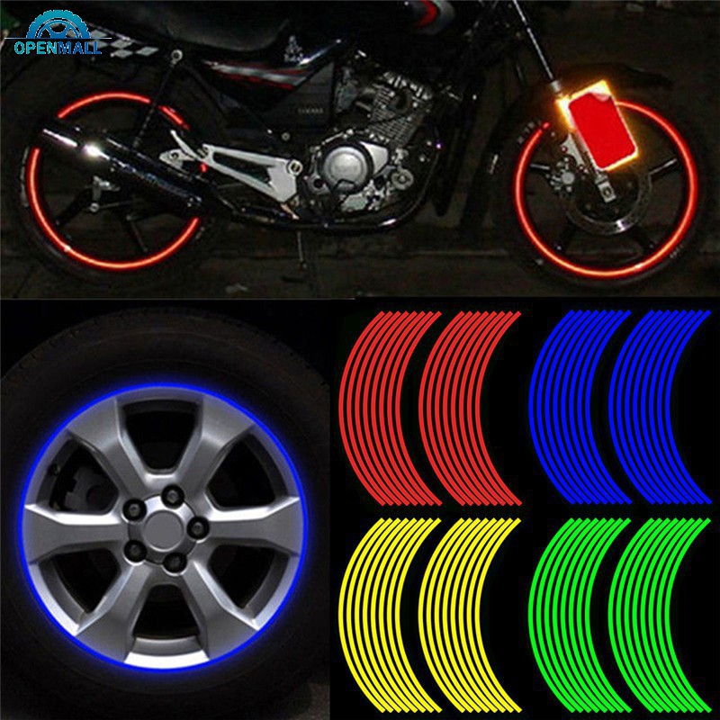 Set 16 miếng dán vành bánh xe trang trí phản quang tiện dụng sử dụng ô tô xe hơi và xe máy