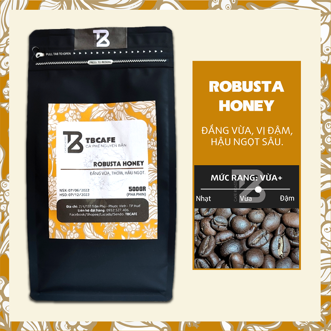 Cà phê robusta honey - 100% cà phê rang mộc nguyên chất, pha phin, pha máy - tbcafe