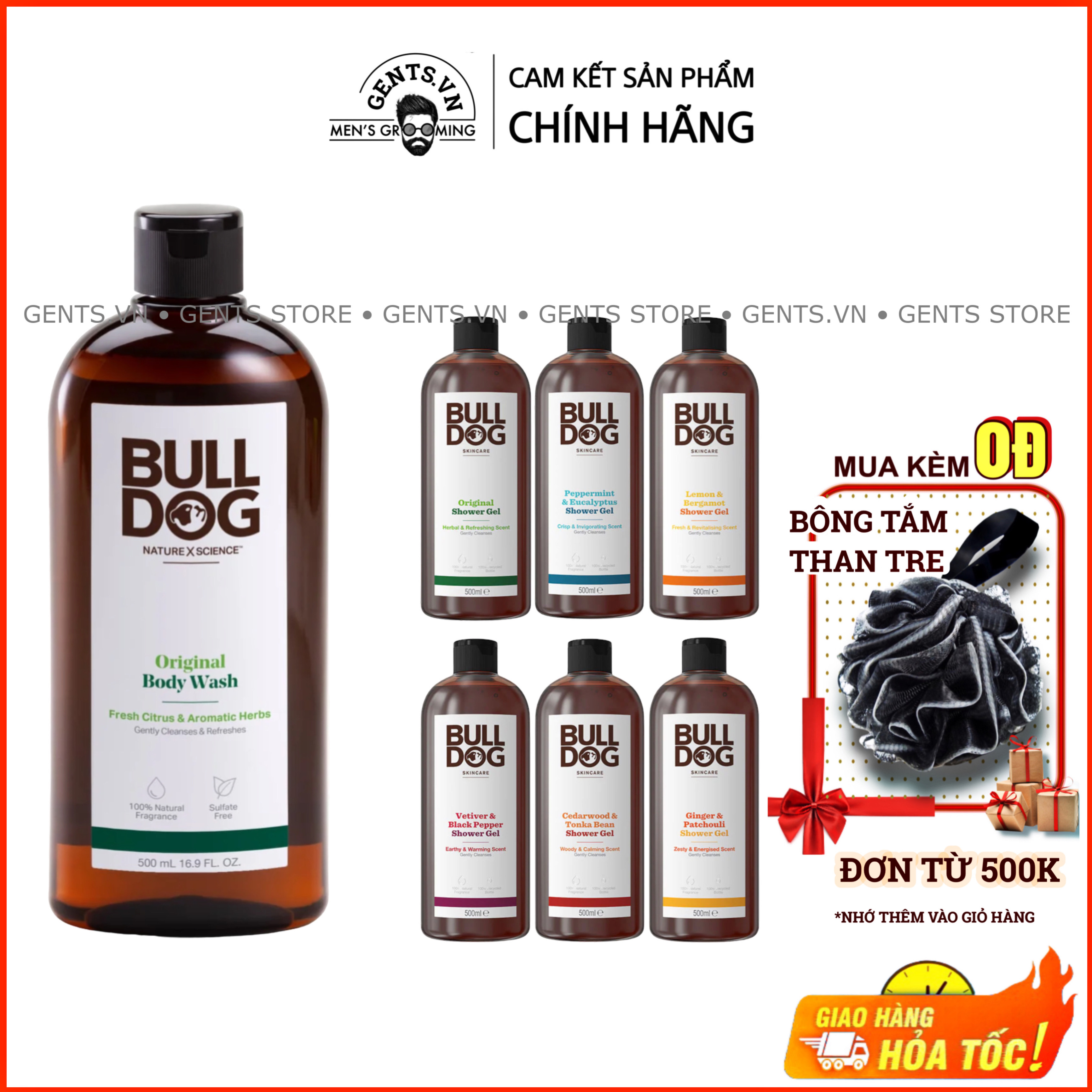 Sữa tắm cho nam Bulldog Skincare Shower Gel 500ml hương thơm từ thiên nhiên nhẹ nhàng làm sạch sâu cơ thể
