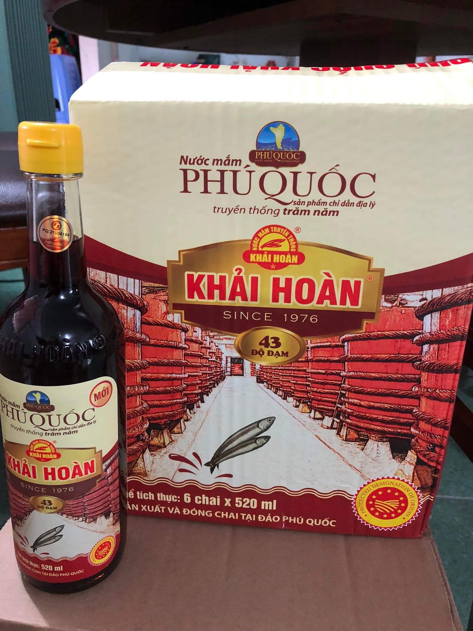 Nước mắm phú quốc khải hoàn 43 độ đạm- loại 520ml /thùng 6 chai