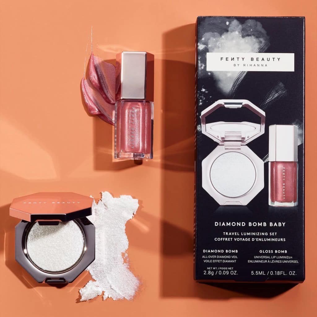 Phấn Bắt Sáng và Son Dưỡng Fenty Beauty Diamond Bomb Baby Mini Lip Gloss & Highlighter