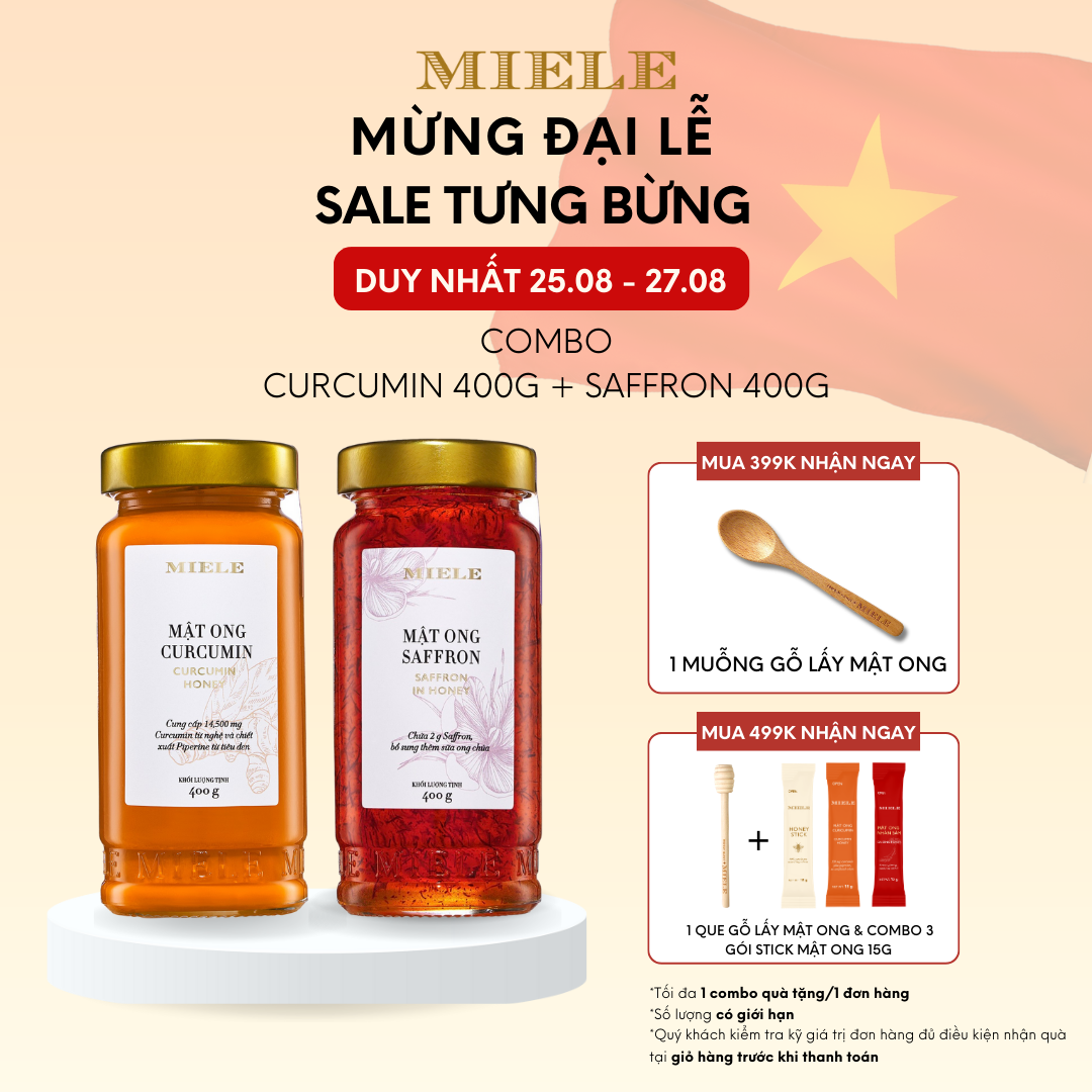 Combo: mật ong curcumin 400g + mật ong saffron 400g