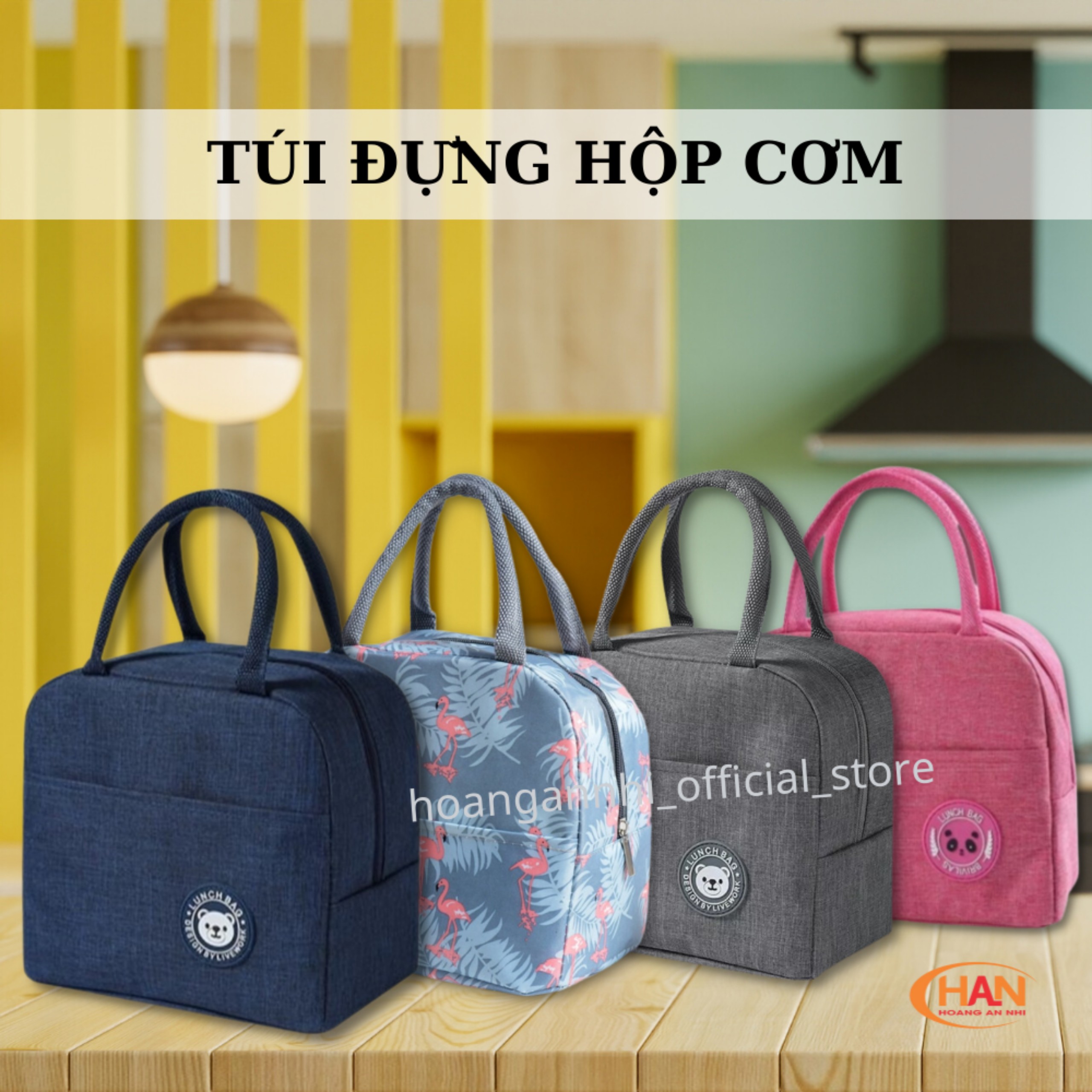 Túi đựng hộp cơm giữ nhiệt - Túi xách đựng hộp cơm 3 lớp chống thấm nước kích thước 22x20x14.5cm