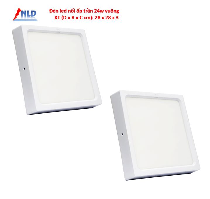 combo 2 đèn led  ốp trần nổi 24w vuông ánh sáng trắng