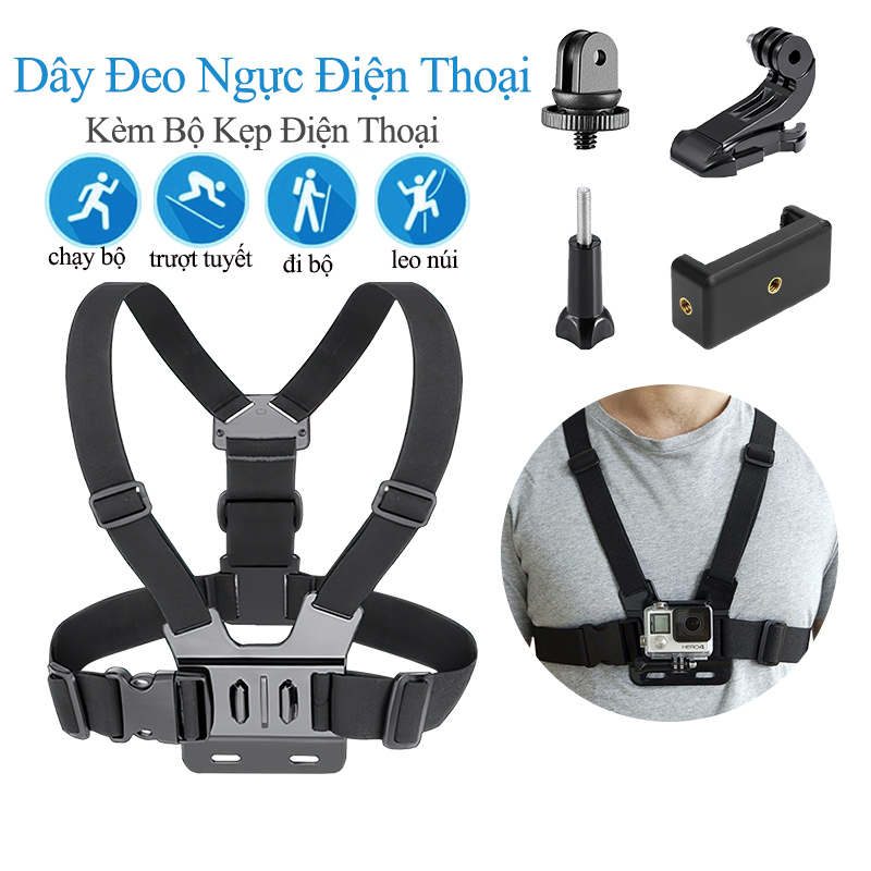Dây đeo ngực cho điện thoại làm camera gopro hành trình độc đáo,dây đeo ngực quay phim kèm bộ kẹp điện thoại