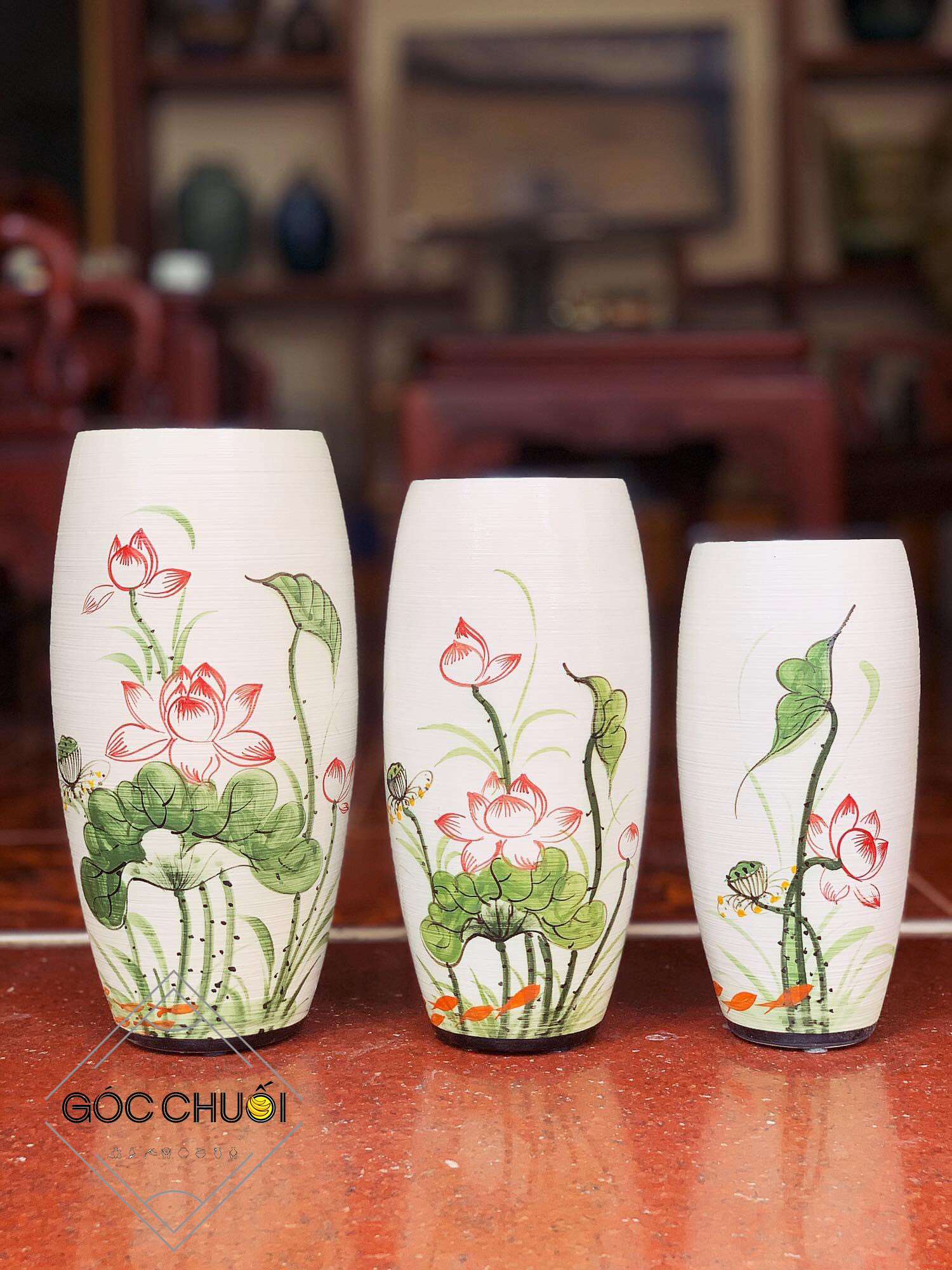 Lọ hoa sen hồng gốm Bát Tràng - 31cm