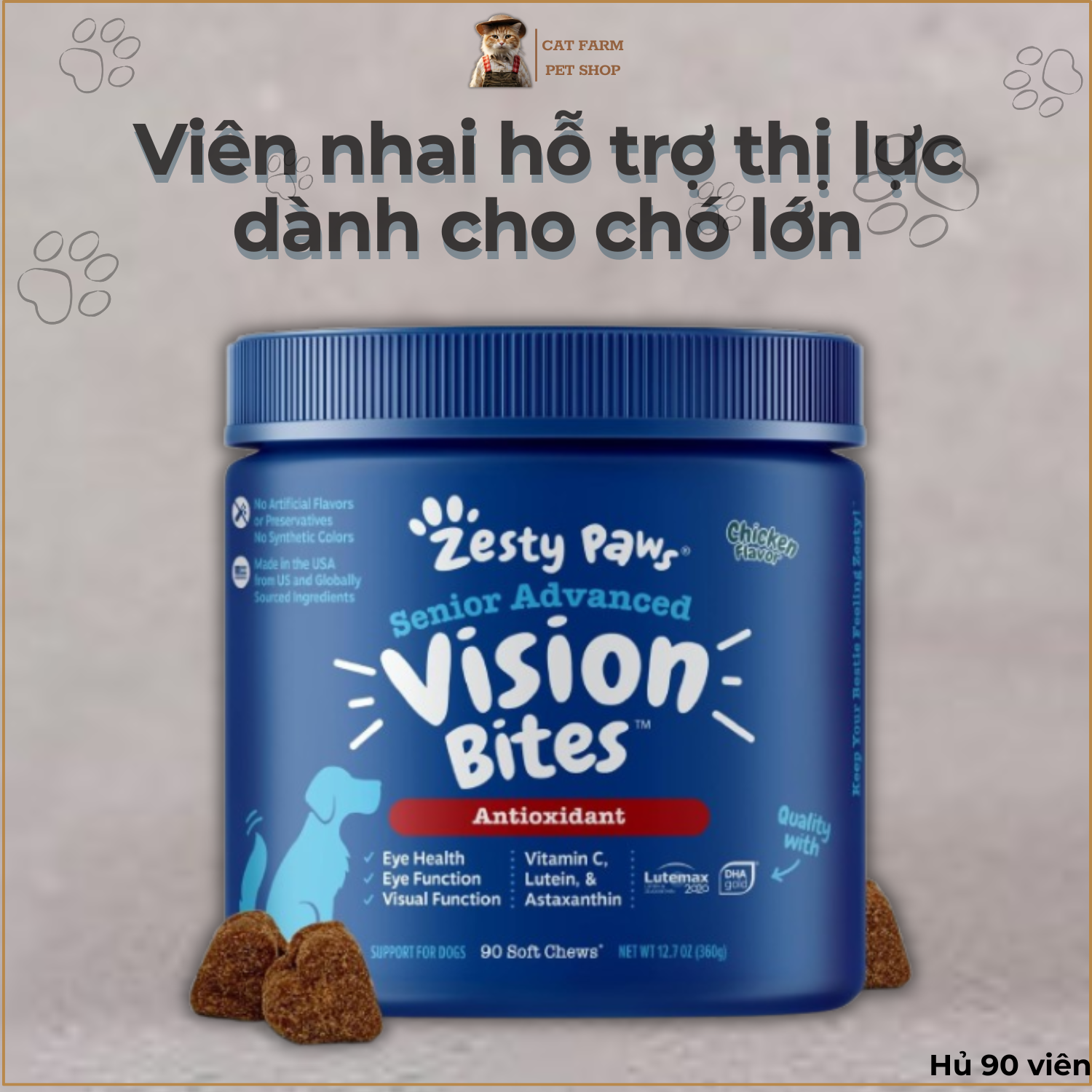 Viên nhai bổ mắt, hổ trợ thị lực cho chó lớn - Zesty Paws Senior Advanced Vision Bites