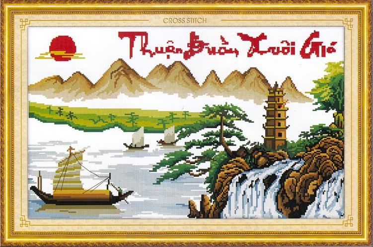Tranh Thêu Chữ Thập Thuận Buồm Xuôi Gió 222860 (KHÁCH TỰ THÊU) KT:66X43CM
