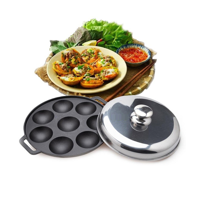 Khuôn Bánh Khọt 8 Lỗ Bằng Gang Chống Dính Có Nắp Khuôn Dày Cao Cấp Vạn Lợi| Shopee Việt Nam