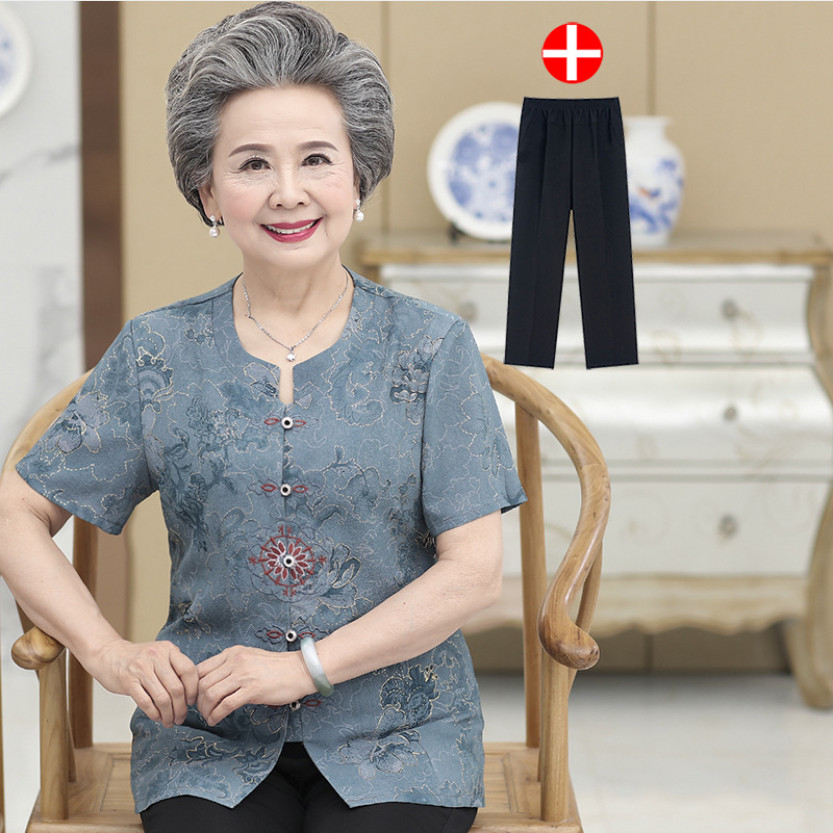 Thời trang trung niên cho bà - Bộ đồ mùa hè cho người cao tuổi - Bộ đồ trung niên cao cấp cho bà
