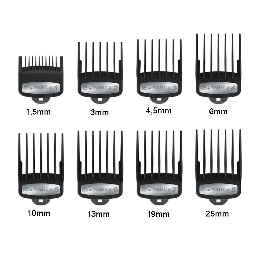 Bộ 8 Cữ Cắt Tóc Gá Thép Cao Cấp Wahl Độ Dài Từ 1,5mm đến 25mm Đáp Ứng Đầy Đủ Nhu Cầu Thợ Tóc