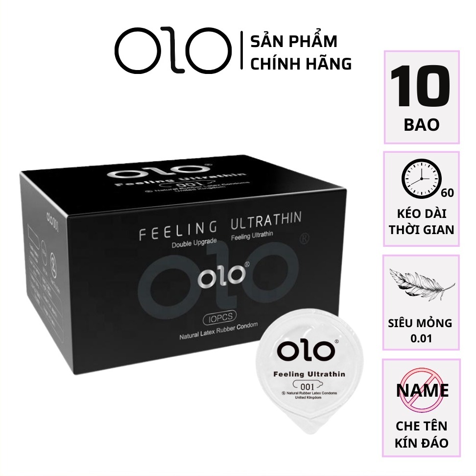 Bao cao su siêu mỏng feeling ultrathin olo 001 đen 10 bcs, bao cao su nam durex