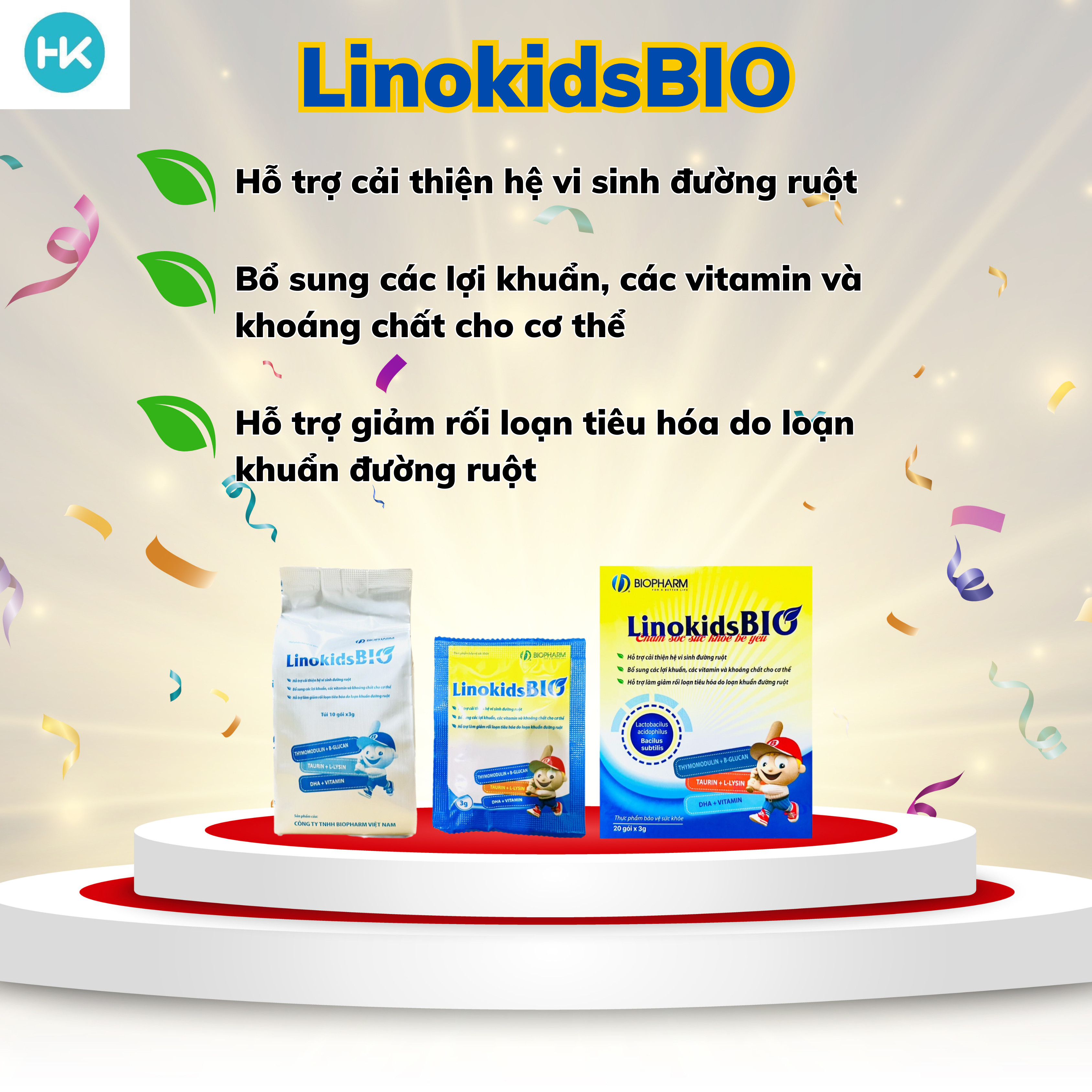 Linokids Bio Hộp 20 GÓI Cân bằng men đường ruột, giảm rối loạn tiêu hóa do loạn khuẩn.