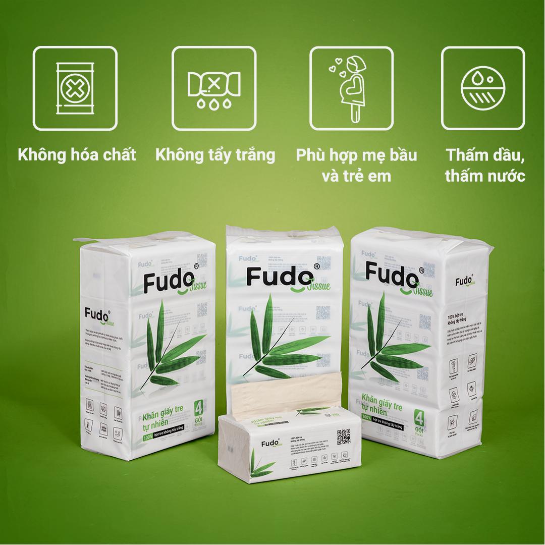 Khăn giấy tre Fudo - 12 gói giấy rút [3 Túi] - Giấy ăn Fudo: 100% bột tre, không tạo mùi, không tẩy trắng