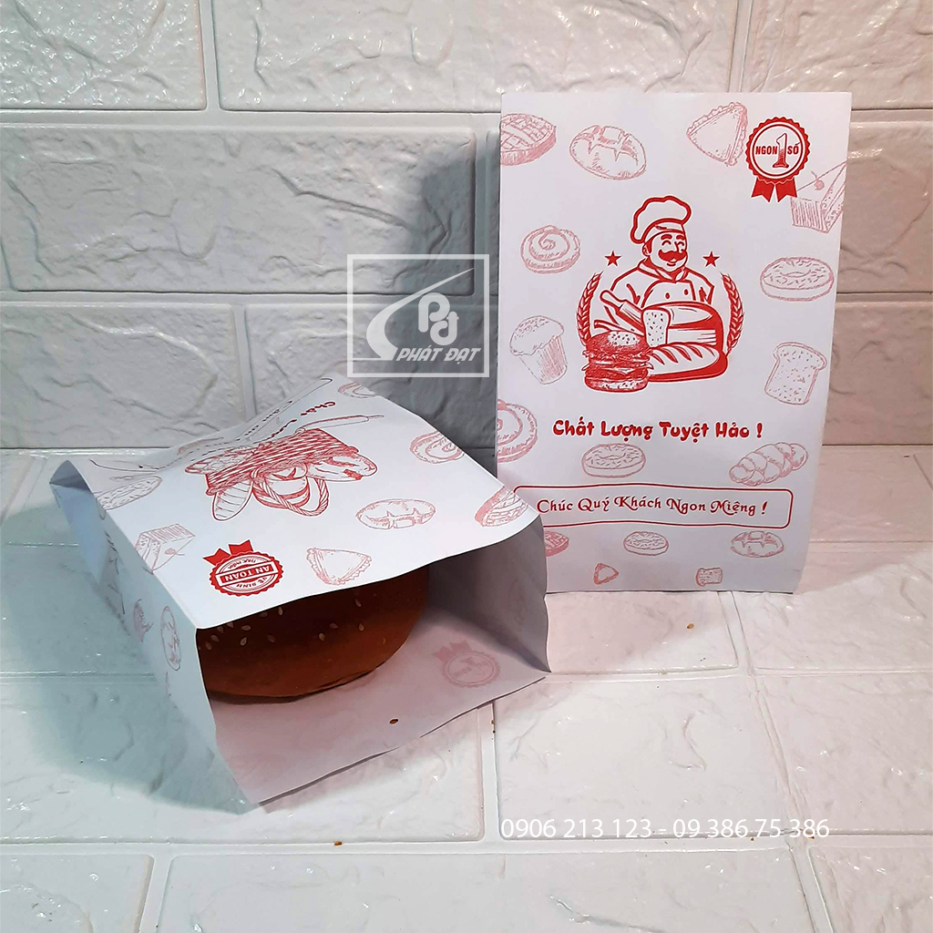 Túi giấy đựng Hamburger, Sandwich, Bánh bao in sẵn 100 Cái