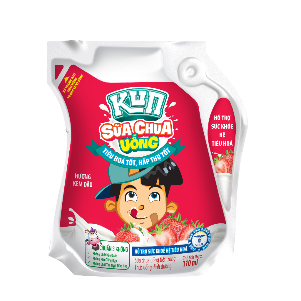 Thùng 24 túi x 110ml sữa chua KUN hương cam/hương dâu.