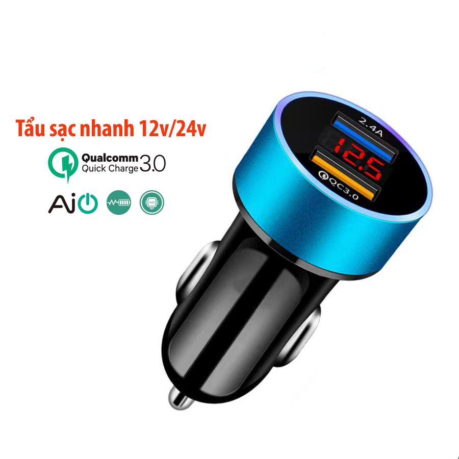 Tẩu sạc nhanh quick charge cho ô tô xe hơi 2 cổng usb 3.1 có báo vôn