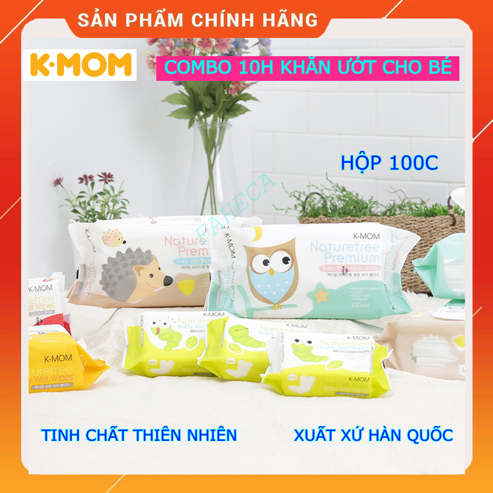 Combo 10 hộp khăn uớt K-Mom KM13110 Hàn Quốc - Hộp 100 cái