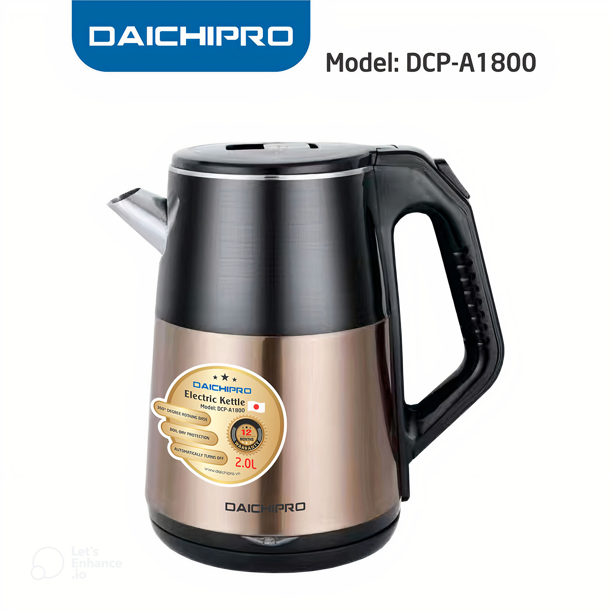 Ấm đun nước siêu tốc, ấm siêu tốc, ấm siêu tốc 2L, ấm siêu tốc mini, ấm siêu tốc cao cấp  Daichipro DCP-A1800