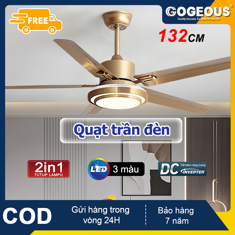 GOGEOUS Quạt trần phòng khách Quạt trần Đèn quạt trần 5 cánh 3 màu ánh sáng led,quạt trần có đèn,quạt trần phòng ngủ